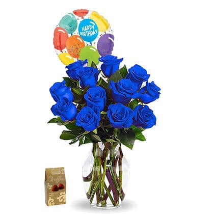Happy Birthday Blue Roses Vase Arrangement