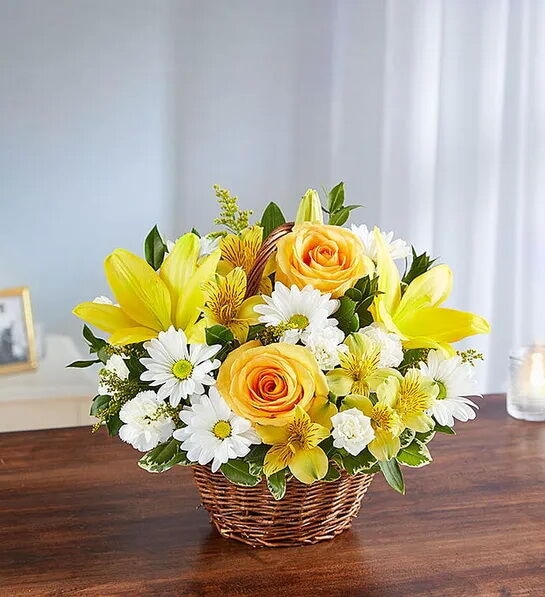 Yellow & White Floral Basket Arrangement