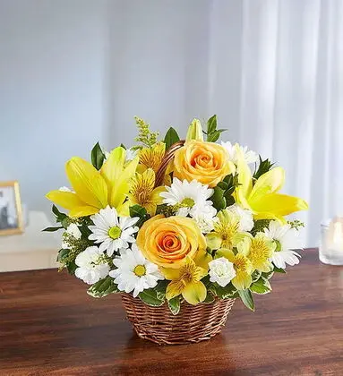 Yellow & White Floral Basket Arrangement