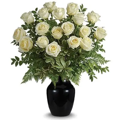 White Roses Arranged in a Black Vase
