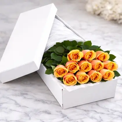 Dozen Orange Roses in a Box