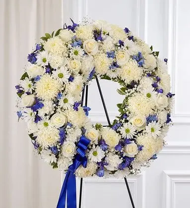Blue and White Funeral Wreath