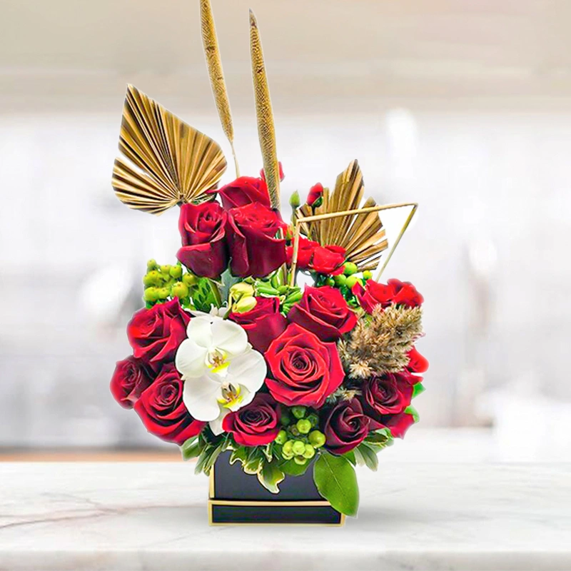 Elegancy of Roses and Phalaenopsis Orchid in Flower Box