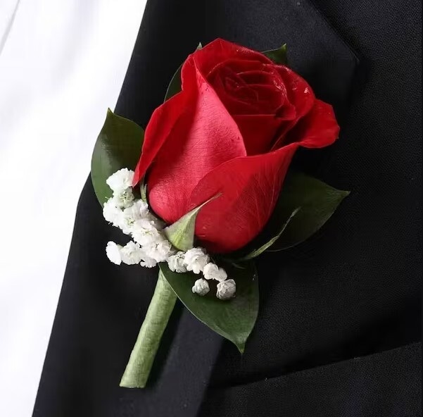 Red Rose Boutonniere with Baby's Breath