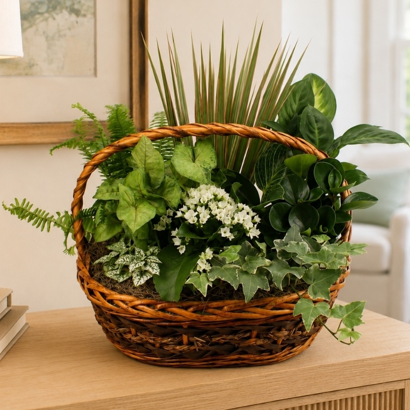 White Blooming Dishgarden Basket
