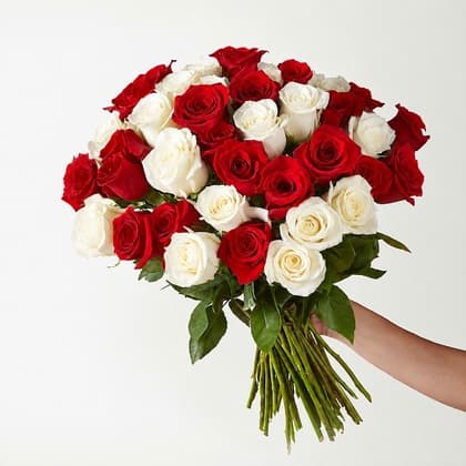 50 Red and White Roses Bouquet