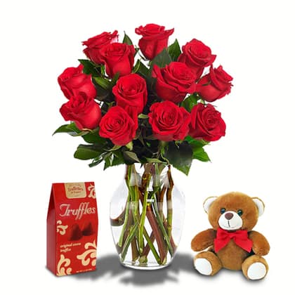 Dozen Red Roses in a Vase Love Package
