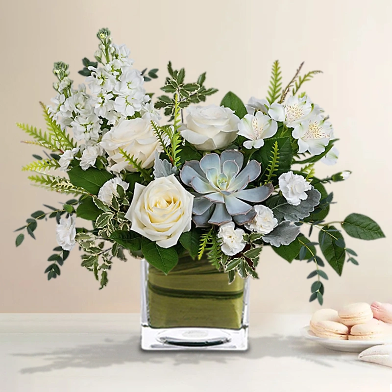Burst of Beauty White Roses and Succulent
