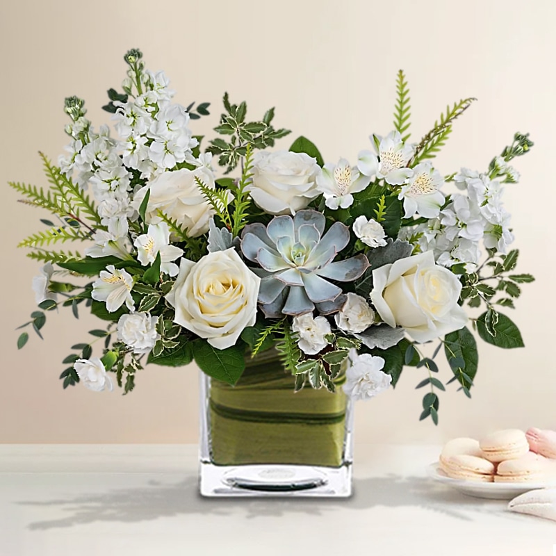 Burst of Beauty White Roses and Succulent