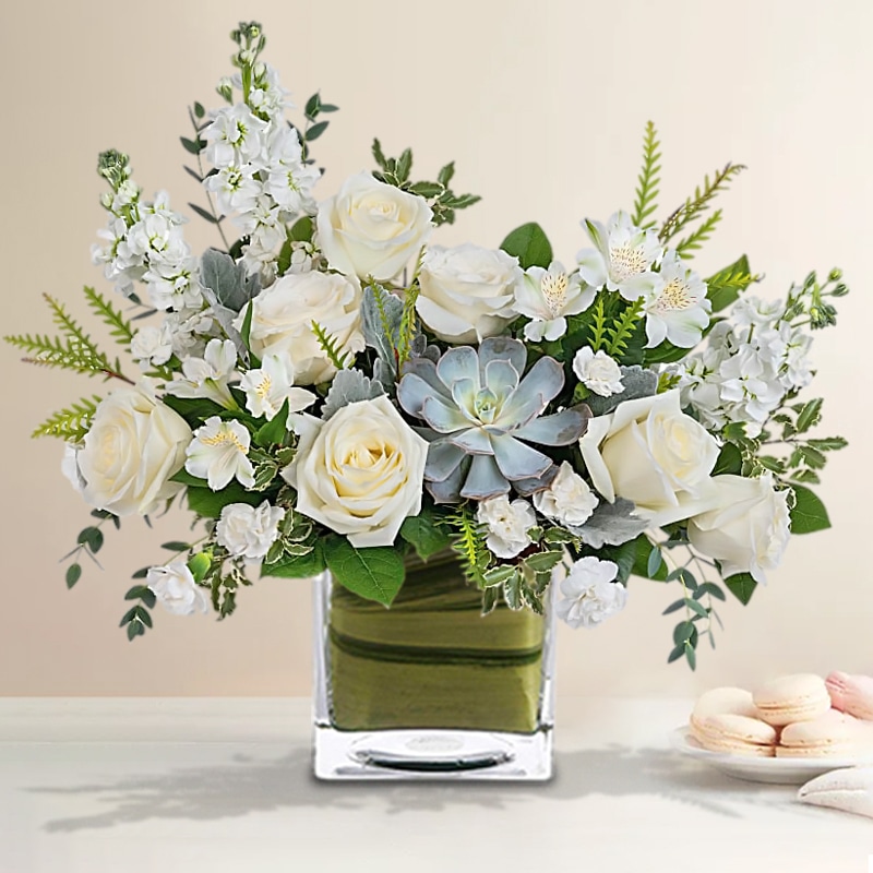 Burst of Beauty White Roses and Succulent