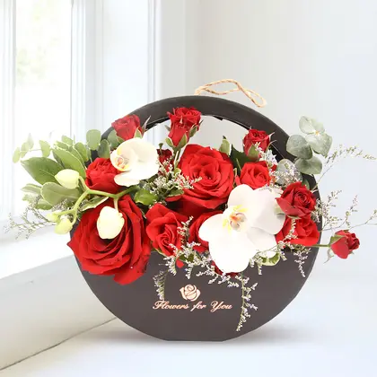 Elegant Roses and Orchids Flower Gift Box