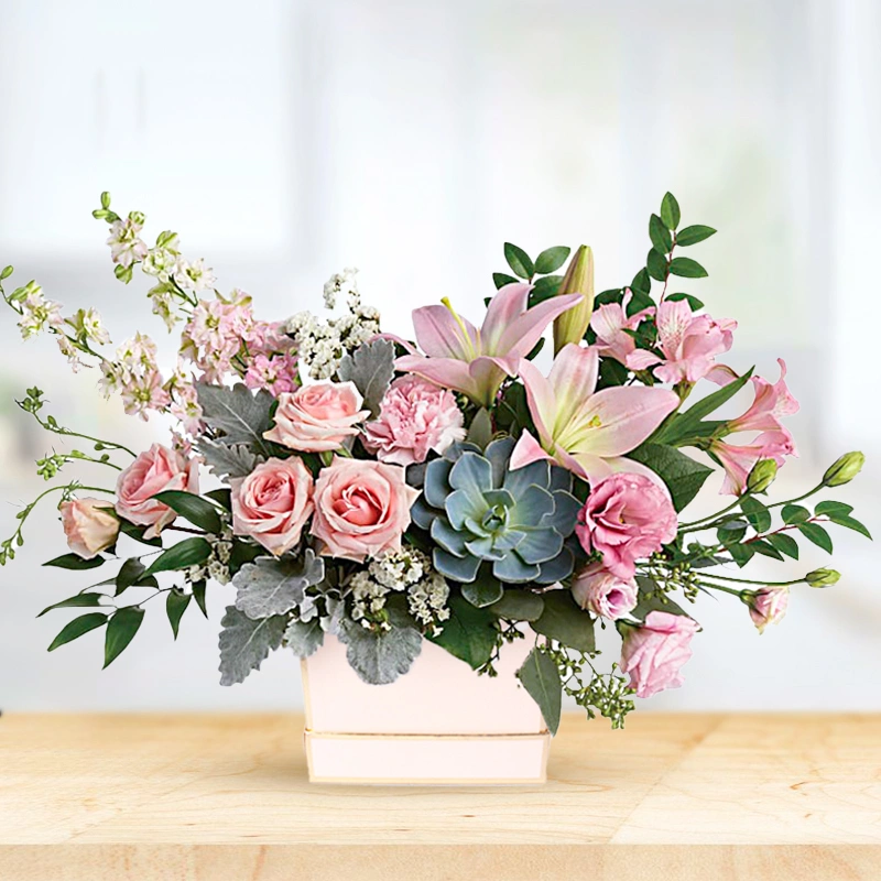 Blushing Succulent Flower Box