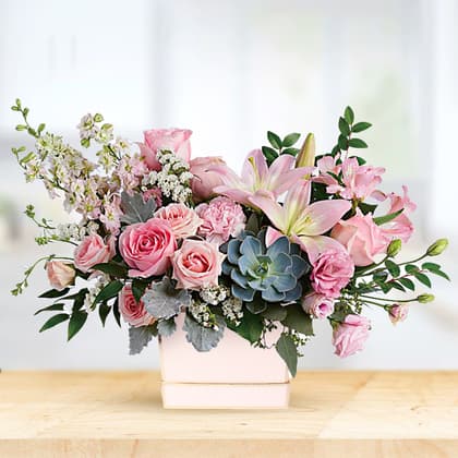 Blushing Succulent Flower Box