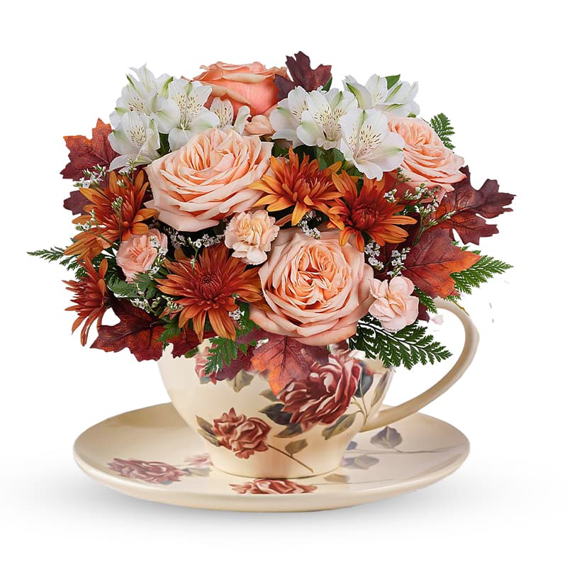 Cozy Fall Flowers in a Teacup