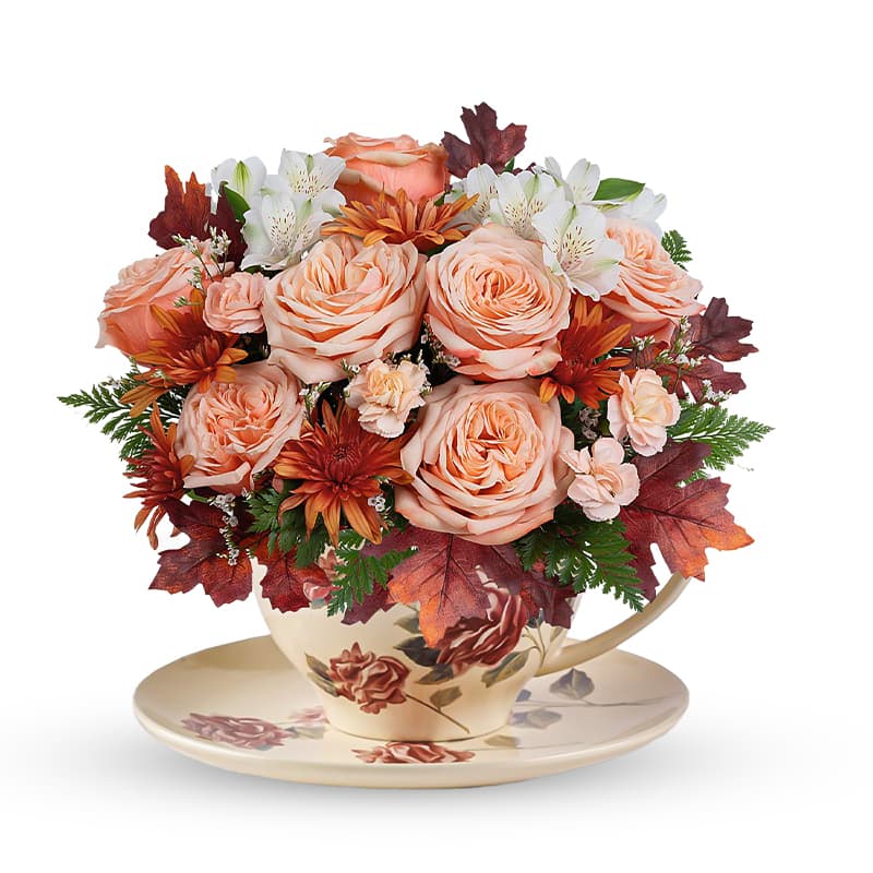 Cozy Fall Flowers in a Teacup
