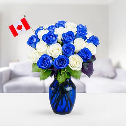 The Blue Jay White and Blue Roses in a Vase