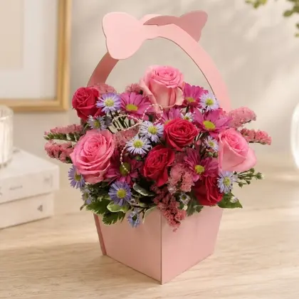 Pink Rose Charm Bow Flower Box