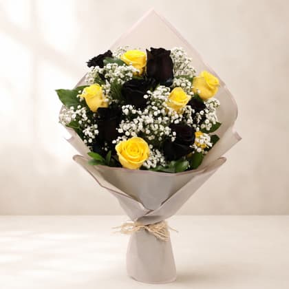 Yellow and Black Roses Luxury Bouquet