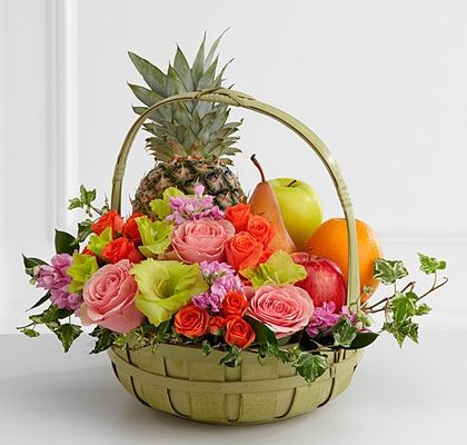 Birthday Wishes Fruit & Flowers Basket