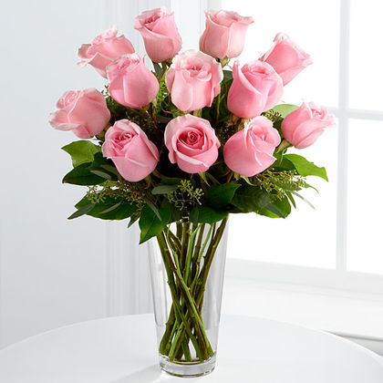Premium Long Stem Pink Rose Bouquet Vase FTD