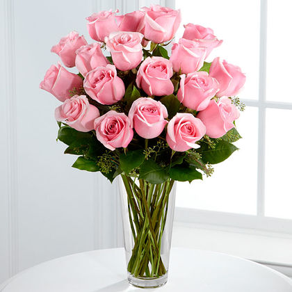 Premium Long Stem Pink Rose Bouquet Vase FTD