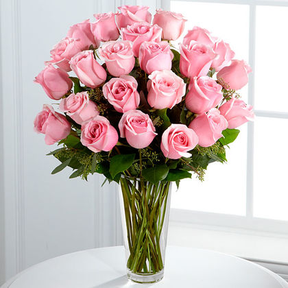 Premium Long Stem Pink Rose Bouquet Vase FTD