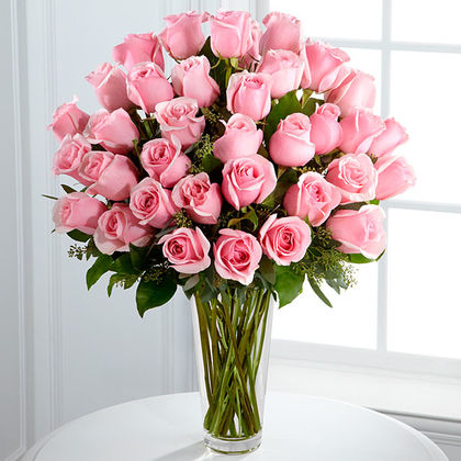 Premium Long Stem Pink Rose Bouquet Vase FTD