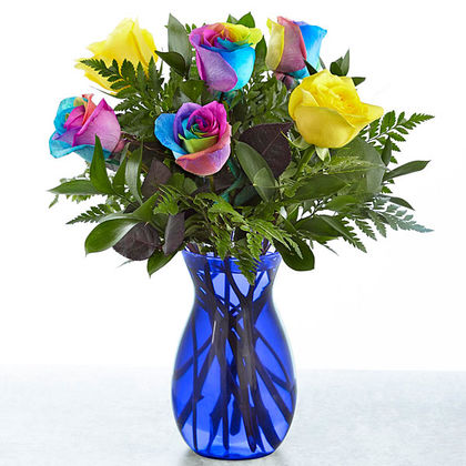 Time to Celebrate Rainbow Rose Vase Arrangement