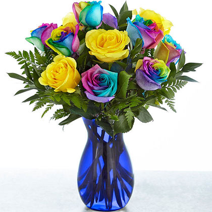 Time to Celebrate Rainbow Rose Vase Arrangement