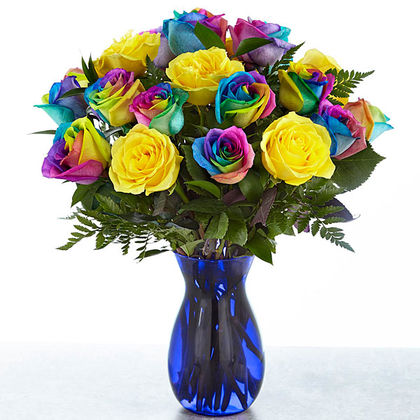 Time to Celebrate Rainbow Rose Vase Arrangement