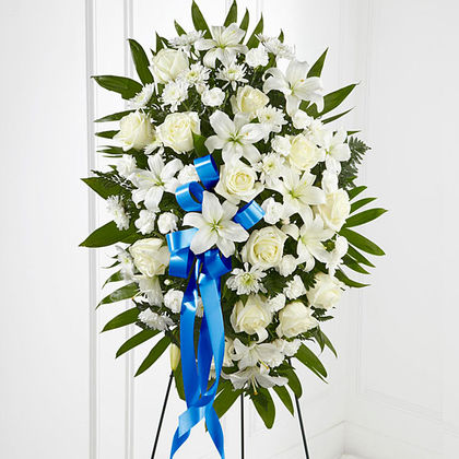 The FTD Exquisite Tribute Standing Spray-Blue Ribbon