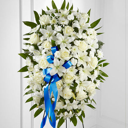 The FTD Exquisite Tribute Standing Spray-Blue Ribbon