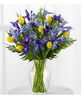 10 Tulips, 12 Iris, Clear Vase