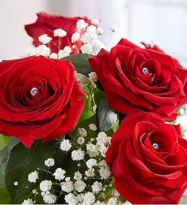 Red Roses with Diamond Pin Decoration Vase Arrangement