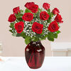 12 Red Roses with baby's breath