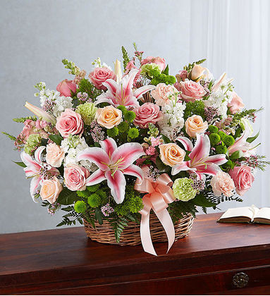 Pink Sympathy Basket FLowers a3366 | Flower Delivery | Flower Shop