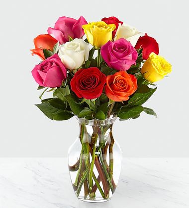Mixed Color Roses in Vase