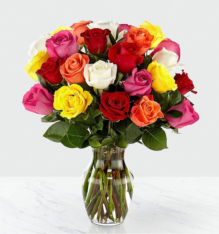 Mixed Color Roses in Vase a3922 Flower Delivery Flower Shop