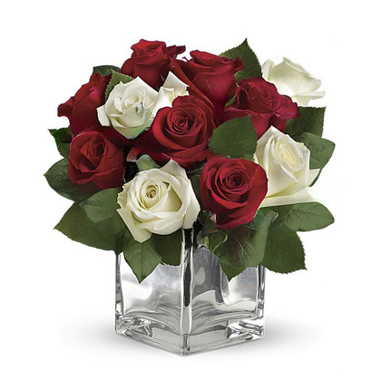 Snowy Night Red and White Roses by Teleflora
