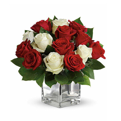 Snowy Night Red and White Roses by Teleflora