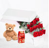 Dozen Red Roses Boxed, Plush Animal and Chocolate