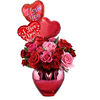 Heart Flower Vase, 3 Heart Balloons