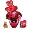 Heart Flower Vase, 3 Heart Balloons, Plush Animal, Chocolate