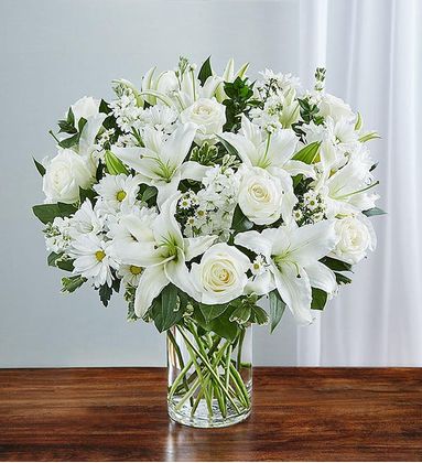 Elegant All White Flower Vase Arrangement