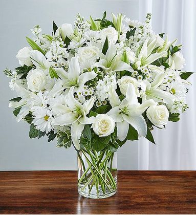 Elegant All White Flower Vase Arrangement