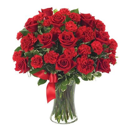Rouge Romance Bouquet Of Red Roses & Carnations a4095 | Flower Delivery