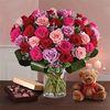 50 Roses in a Vase, Chocolate and Plush Animal
