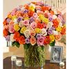 100 Mix Color Roses in Vase