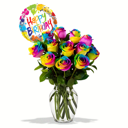 Happy Birthday Rainbow Roses