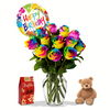 12 Roses, Birthday Balloon, Teddy bear and Chocolate